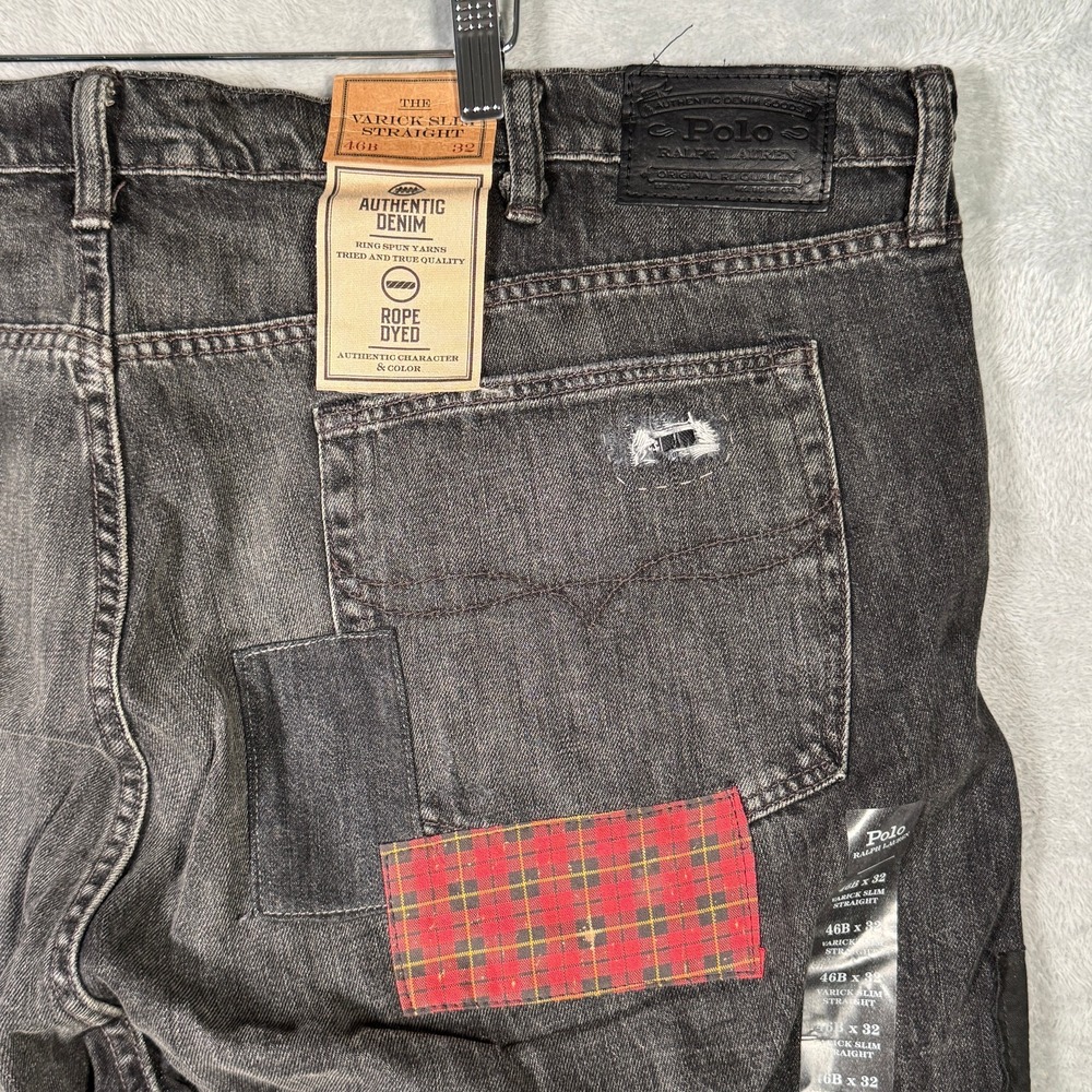 Ralph Lauren Jeans Mens 46x32 46B Black Denim Varick Graffiti Patchwork Skull - Picture 10 of 13